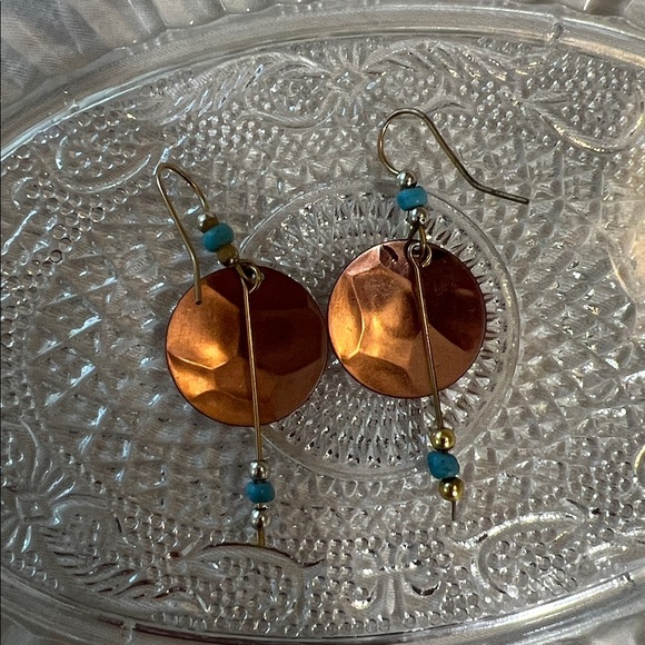 Copper and Turquoise Dangle Earrings - Picture 2 of 2